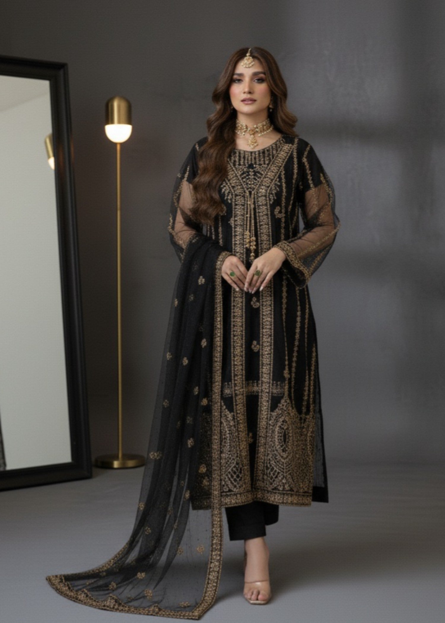 Pehnawa By Bin Akram’s Black Elegance | Net Gown Women 4pcs