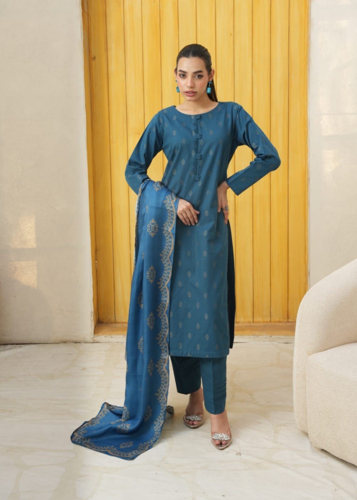 Designer Rack khadar jaccard zink blue Women 3pcs