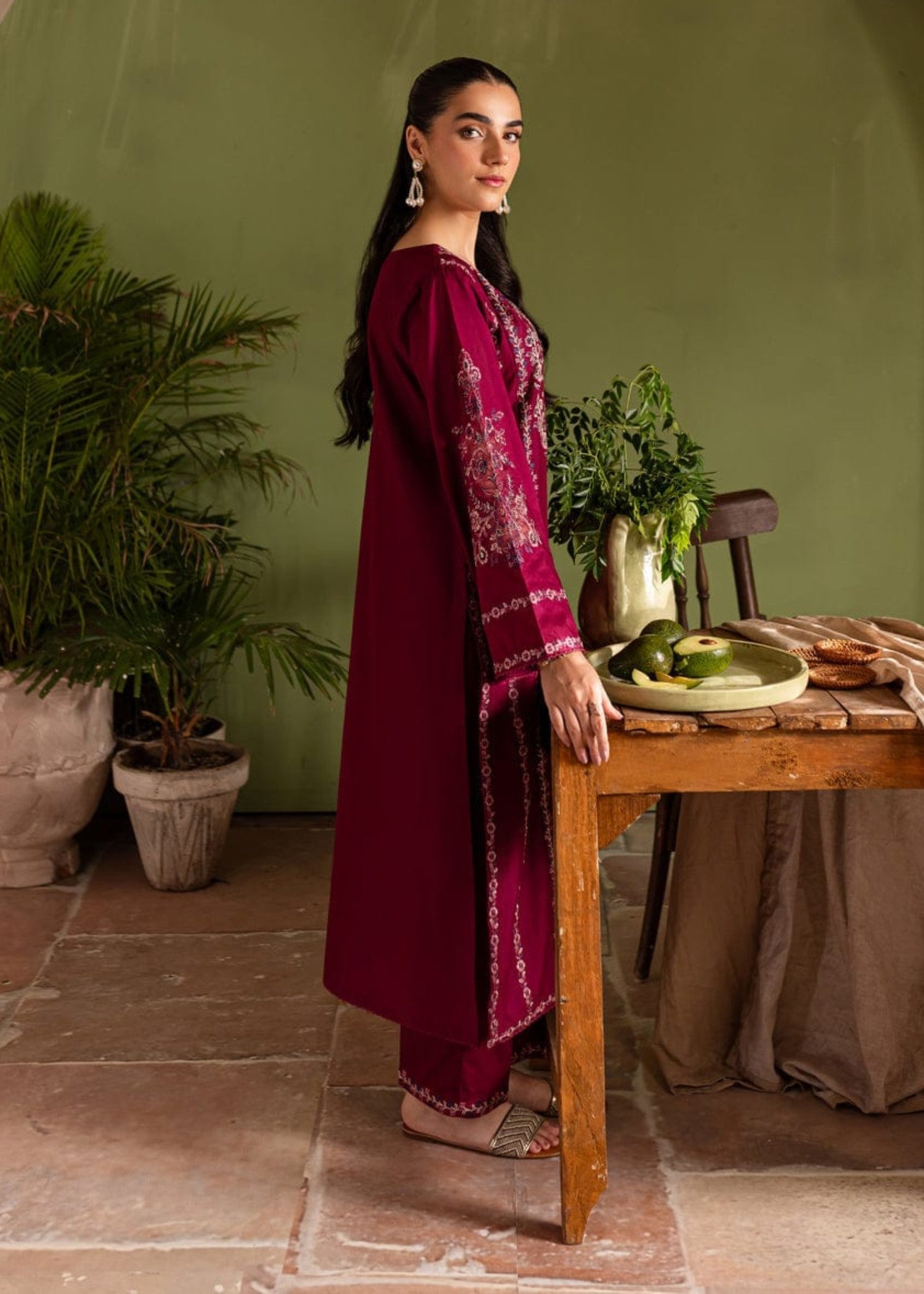 Tehzeeb Libas ZEENAT WINE EMBROIDERED Women 2pcs
