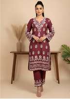 Anabya Garments Maroon Embosed Women 2pcs