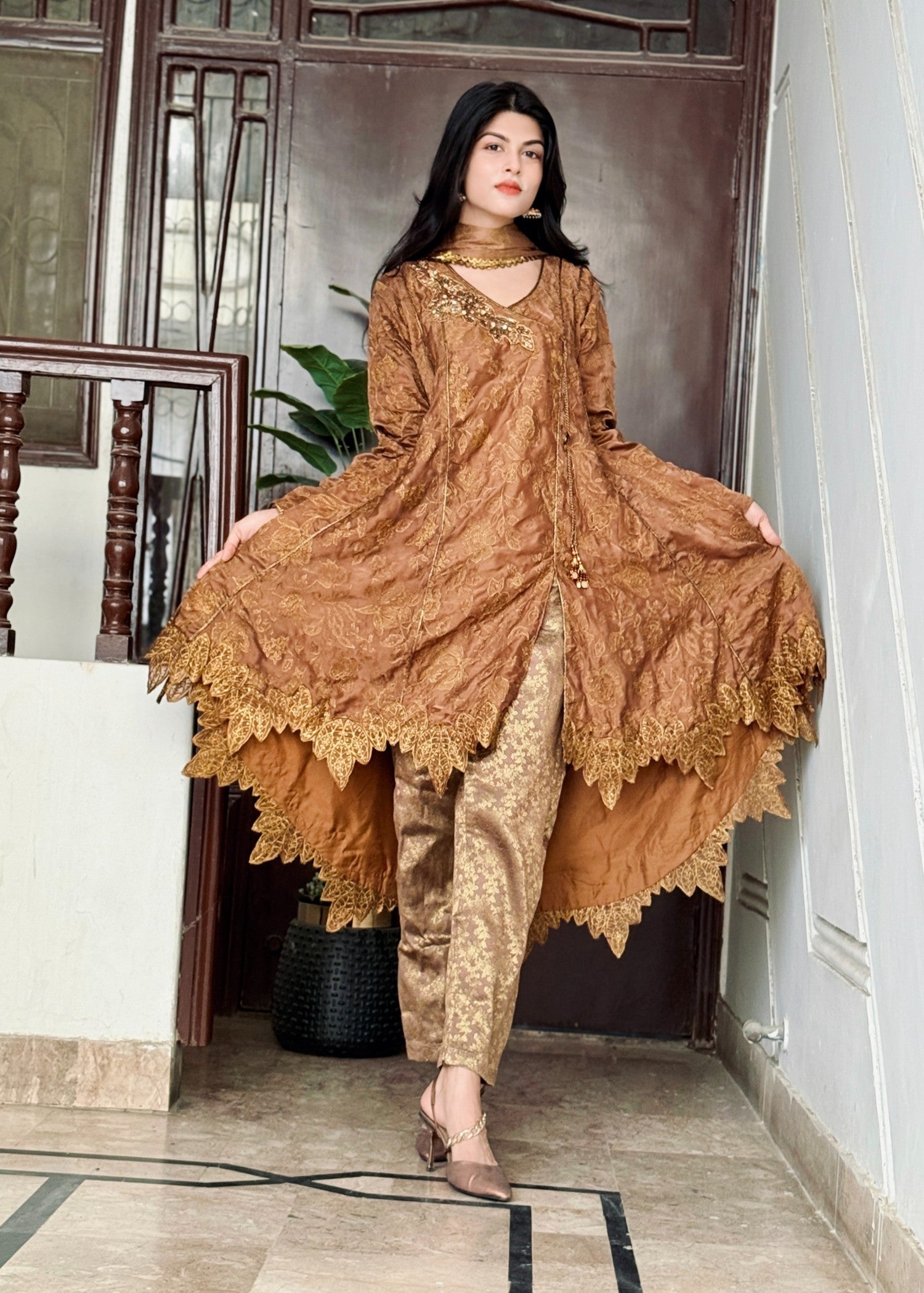 MMG Garments RAQS E GUL|SILK LUXURIOUS EMBROIDERED FROCK MMG 799 Women 3pcs