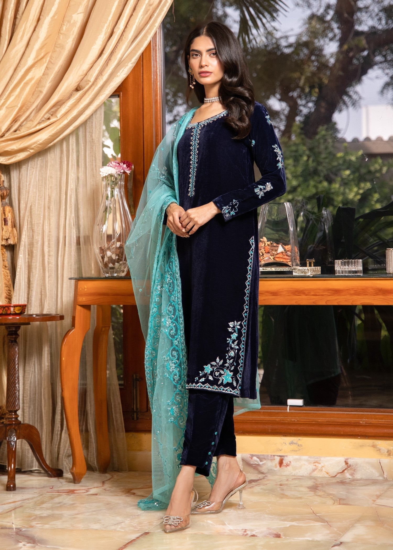 Oh Chintz Navy Velvet Set Women 3pcs