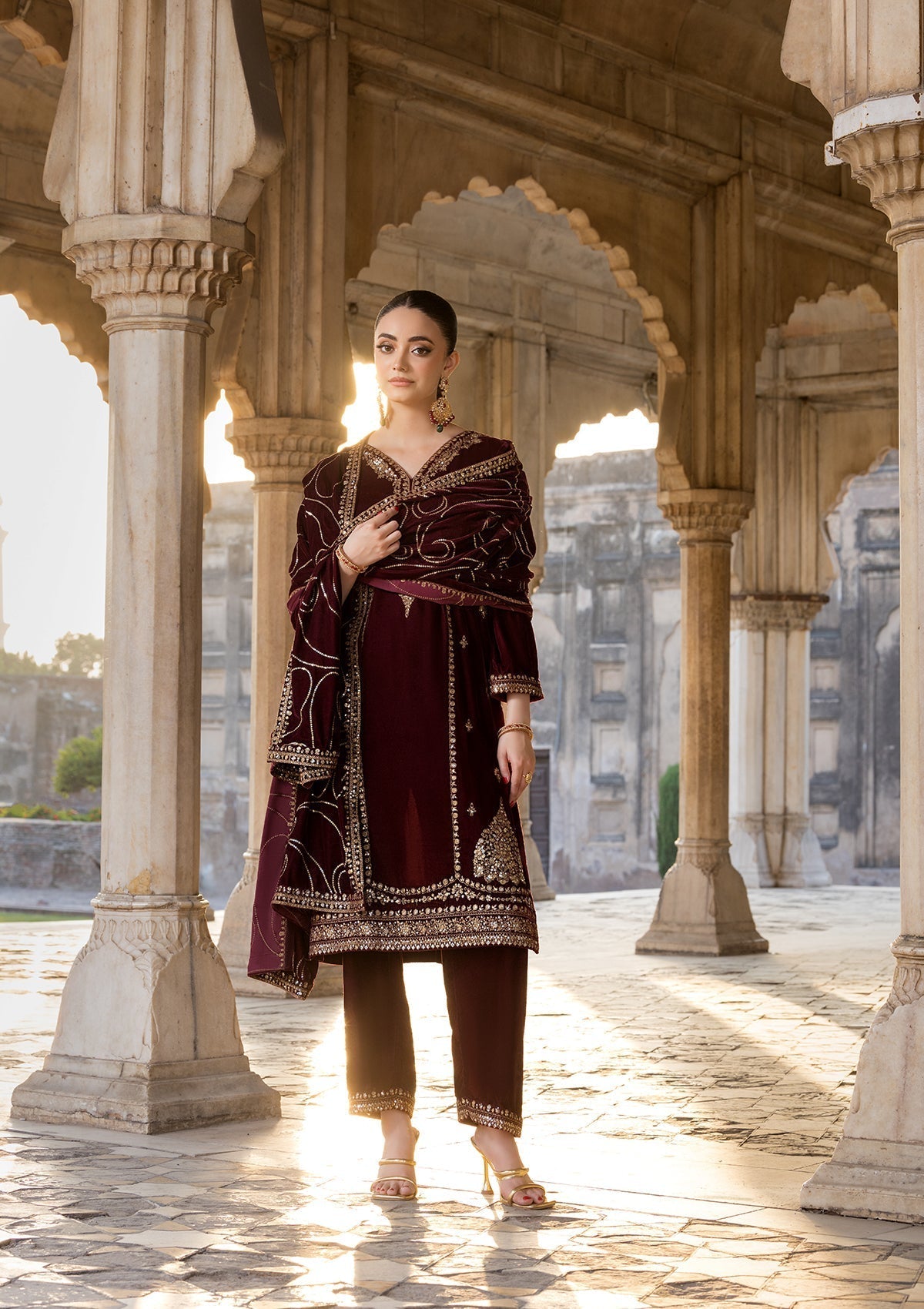 Bin Tayyab BT006529 RED MRN Women 3pcs