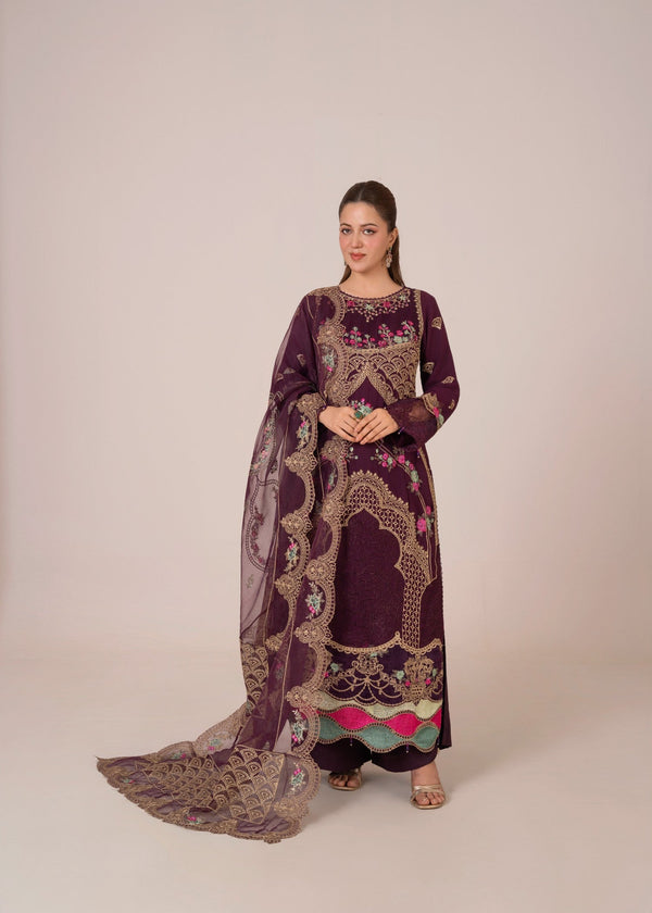 Pehnawa Fashion Purple thread chiffon Women 3pcs