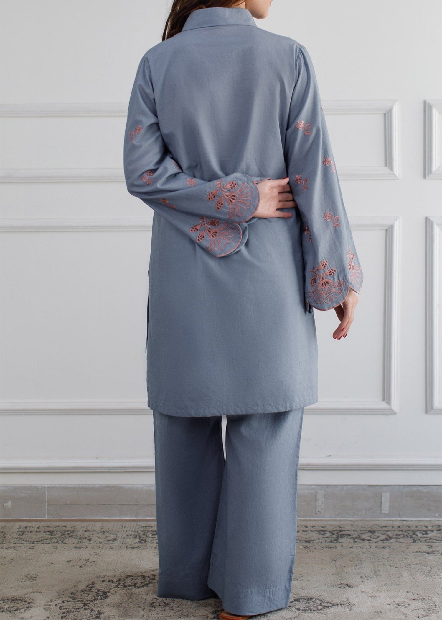 Peach Republic Sky Blue Embroidered Co Ord Set Women 2pcs