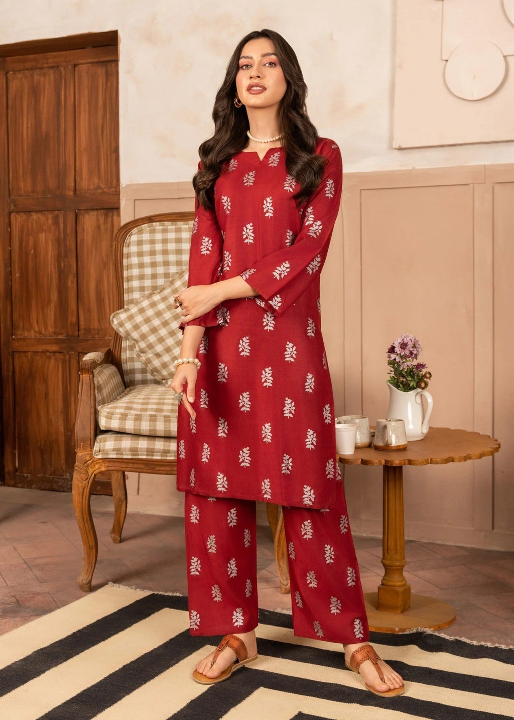 Chaudhary Arts Saleha mahroon printed Women 2pcs