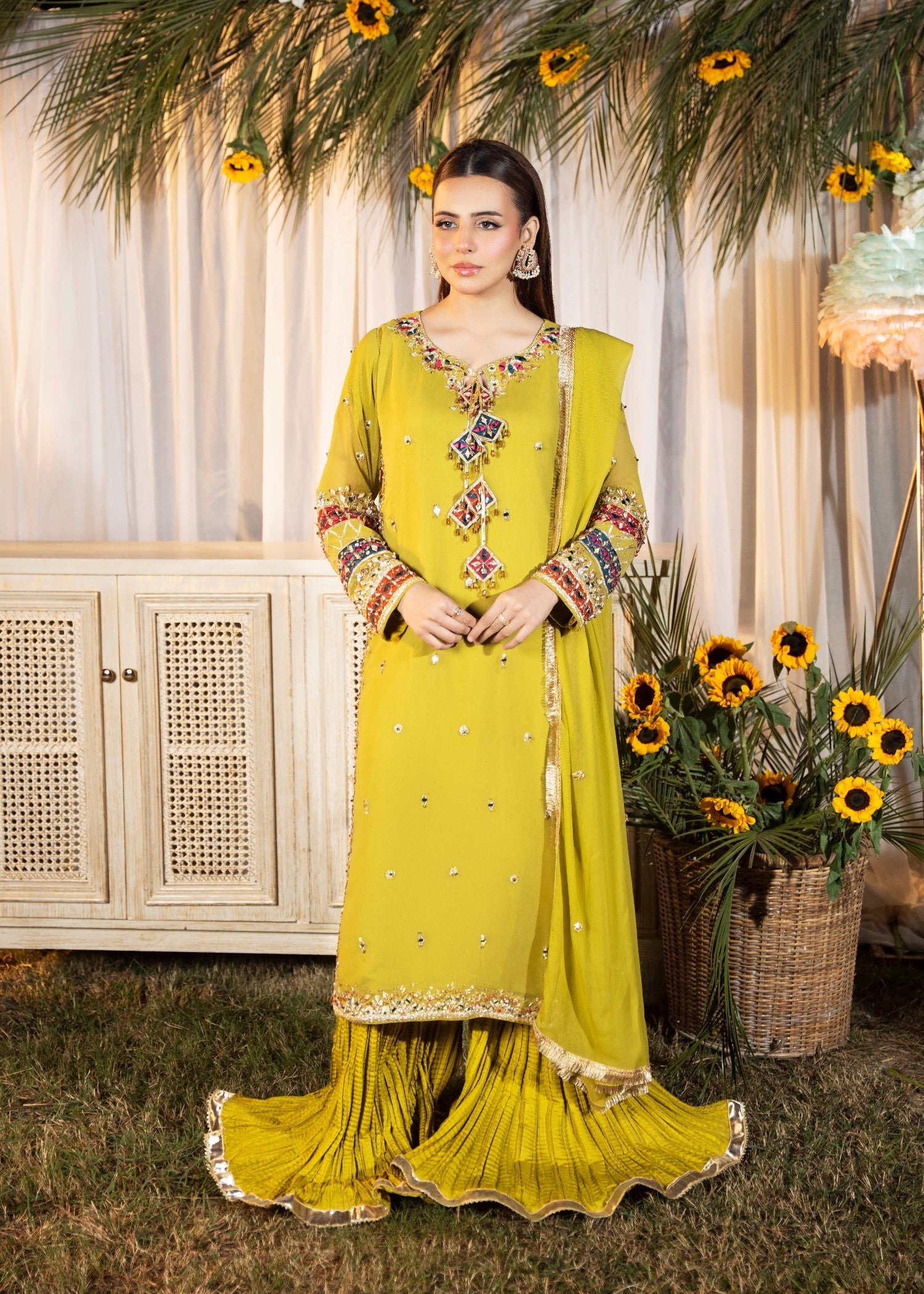 Maira Fashion Yellow Green Crush Sharara 71 Women 3pcs