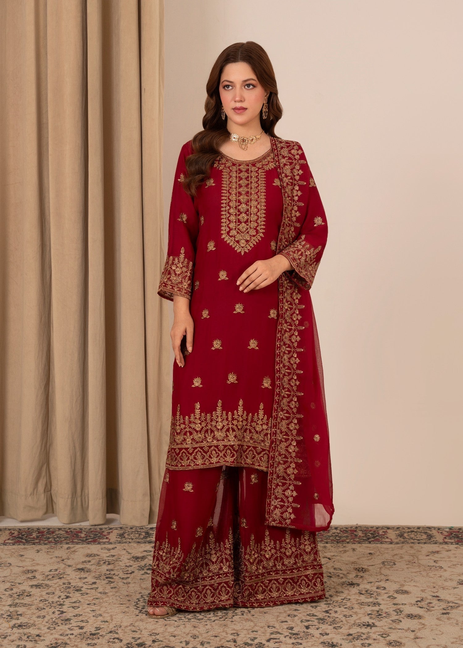 Four Season Boutique YUMNA PLAZZO MAROON Women 3pcs
