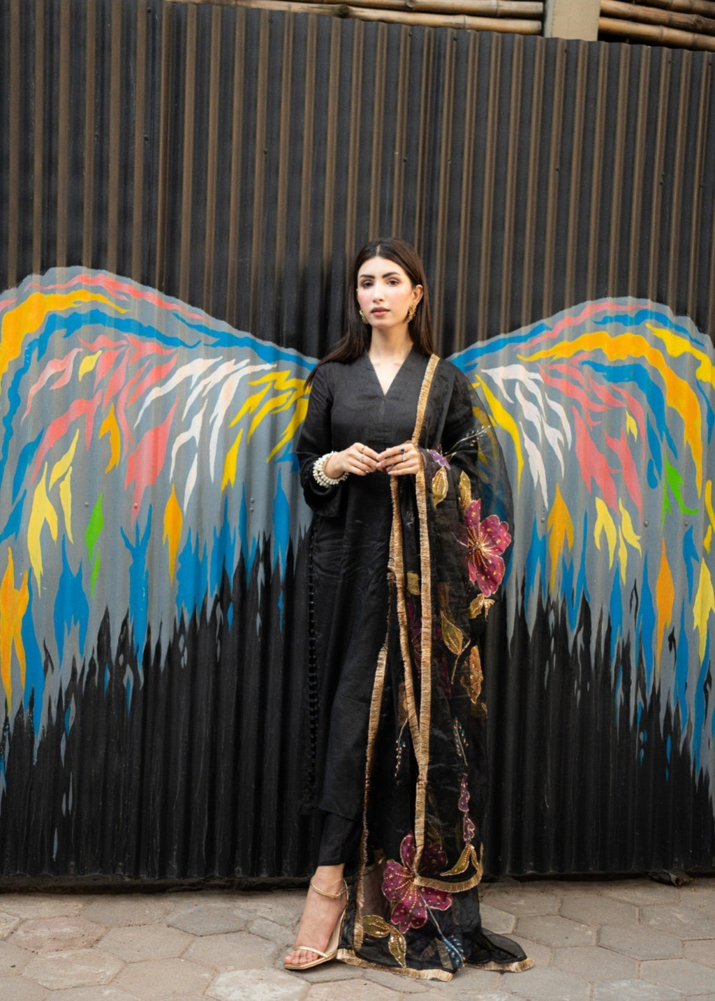 Rivaaj Fashion Stitched Handpaint Black Women 3pcs