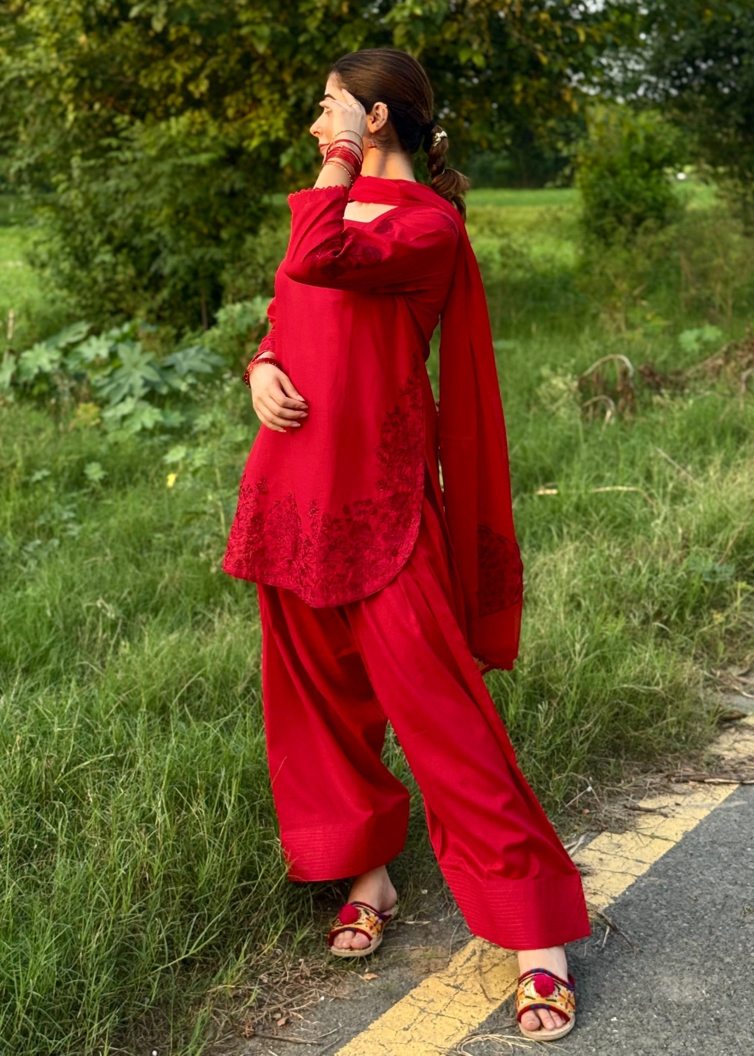 Imtiazbyalrubab Spice Red Farshi shalwar Set Women 3pcs