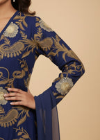 MMG Garments INDO WESTERN EMBROIDERED KURTA SET NAVY BLUE MMG Women 4pcs