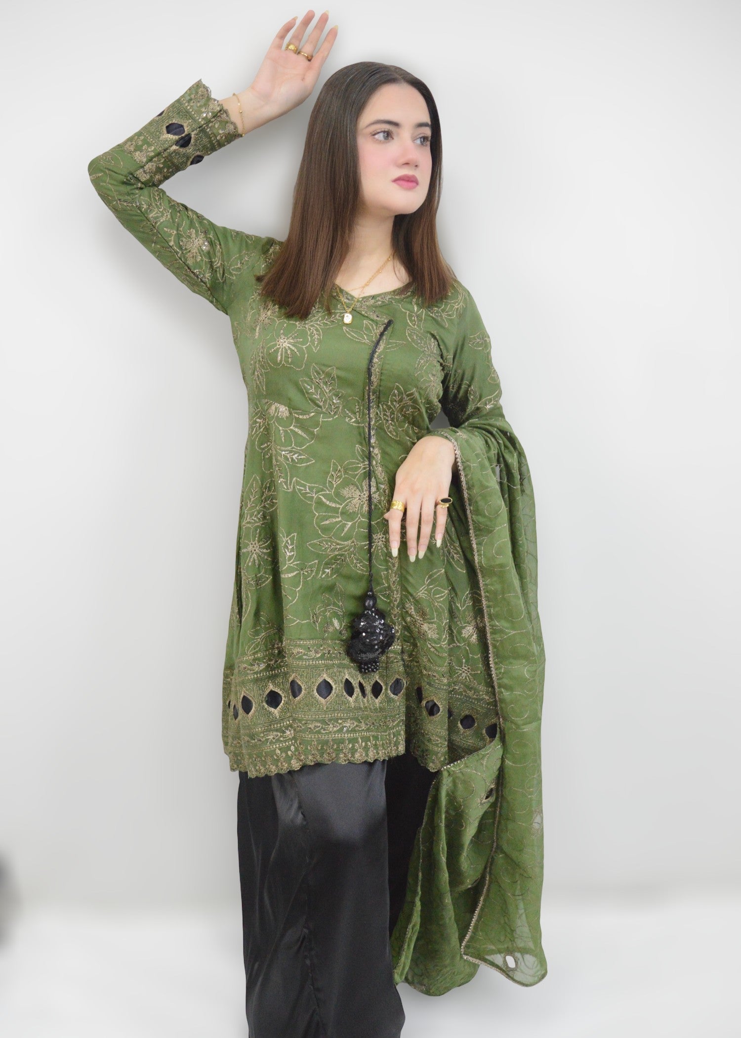 MMG Garments MEHRUNNISA| CHIFFON BACKTAIL EMBROIDERED FROCK MMG 1006 Women 3pcs