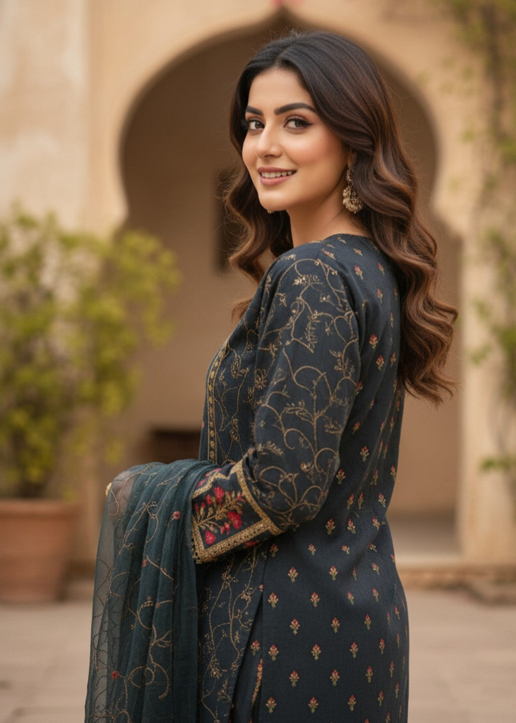 MMG Garments NOOR E KHADDAR| KHADDAR EMBROIDERED KURTA SET DARK GREY MMG 813 Women 3pcs