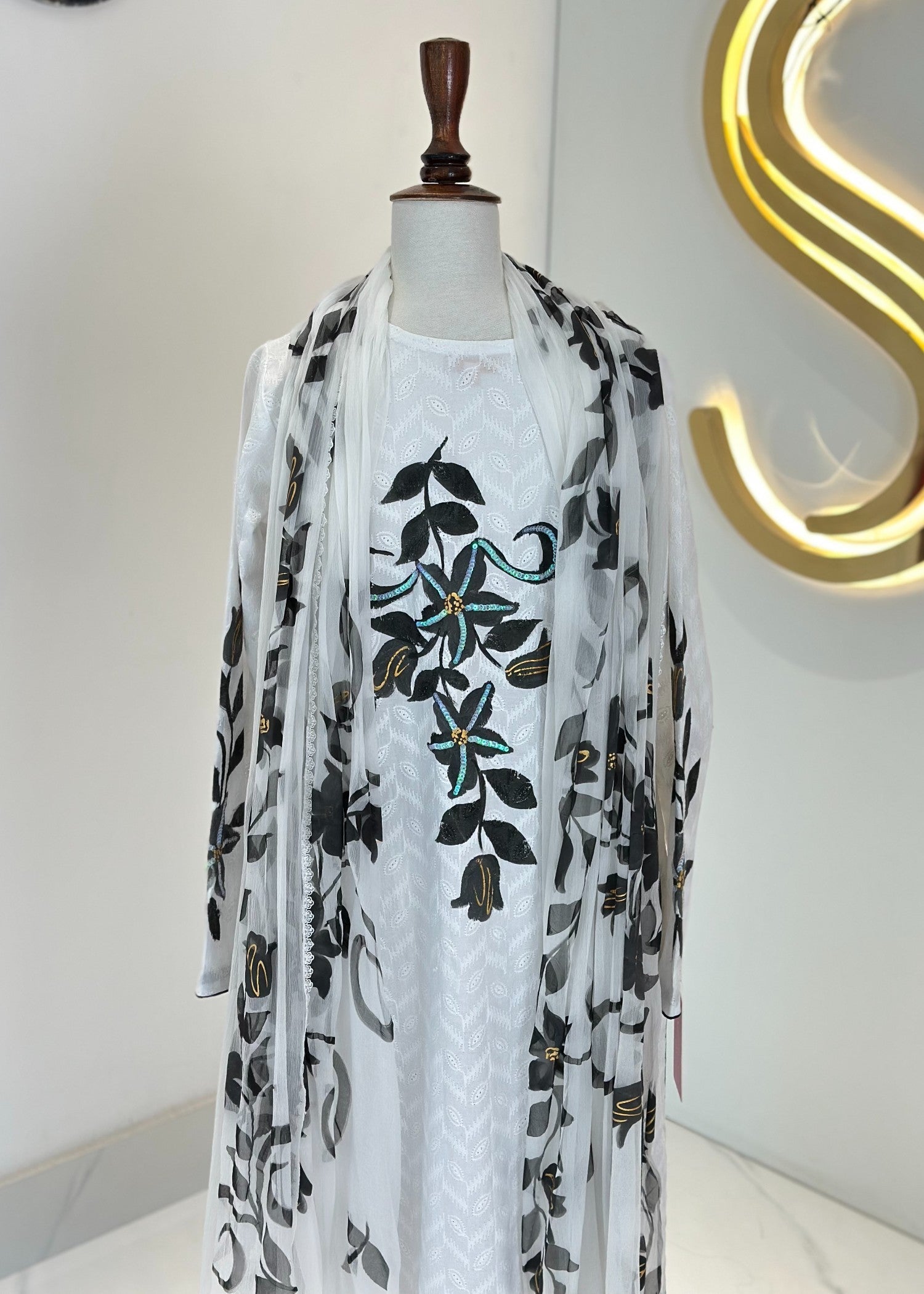 Symas Black Hand Painted Shirt and Dupatta Women 2pcs