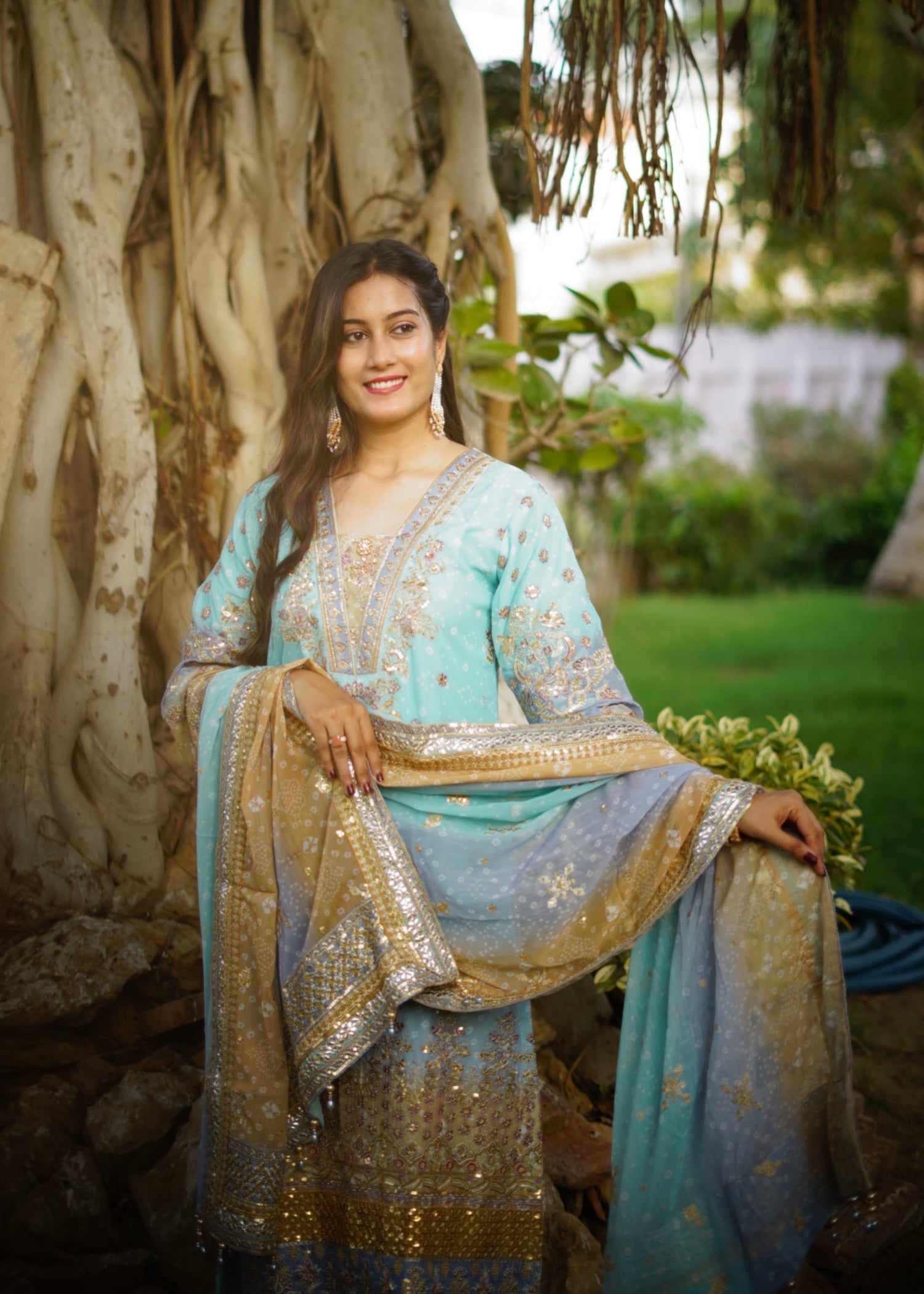 Suits By Sadia Aquamarine chiffon Women 3pcs