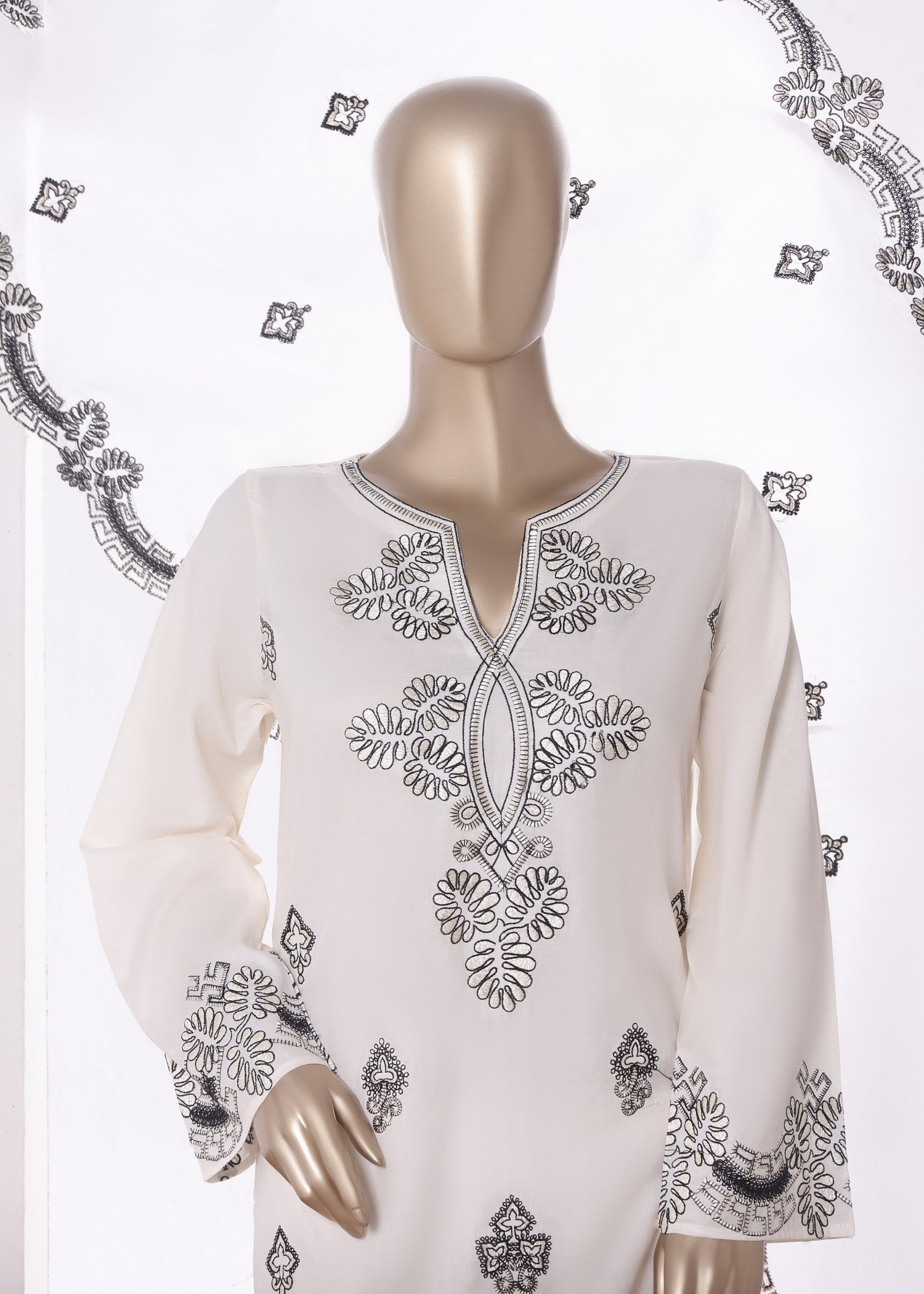 Khombi Centipede BZ 195 Off White Cotton Embroidered Dress Women 3pcs