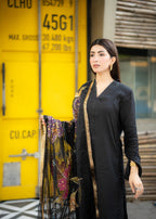 Rivaaj Fashion Stitched Handpaint Black Women 3pcs