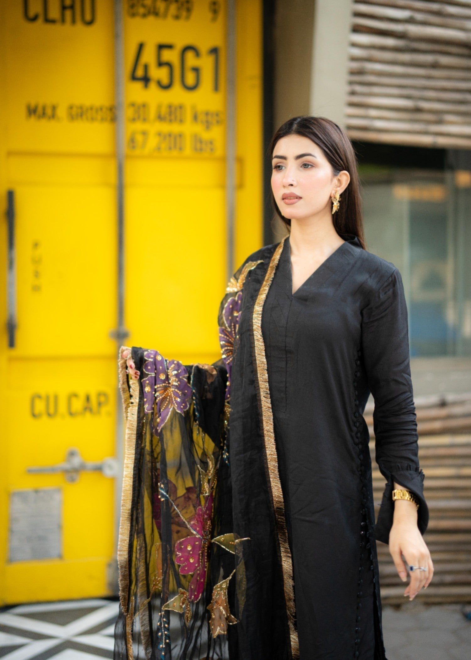 Rivaaj Fashion Stitched Handpaint Black Women 3pcs