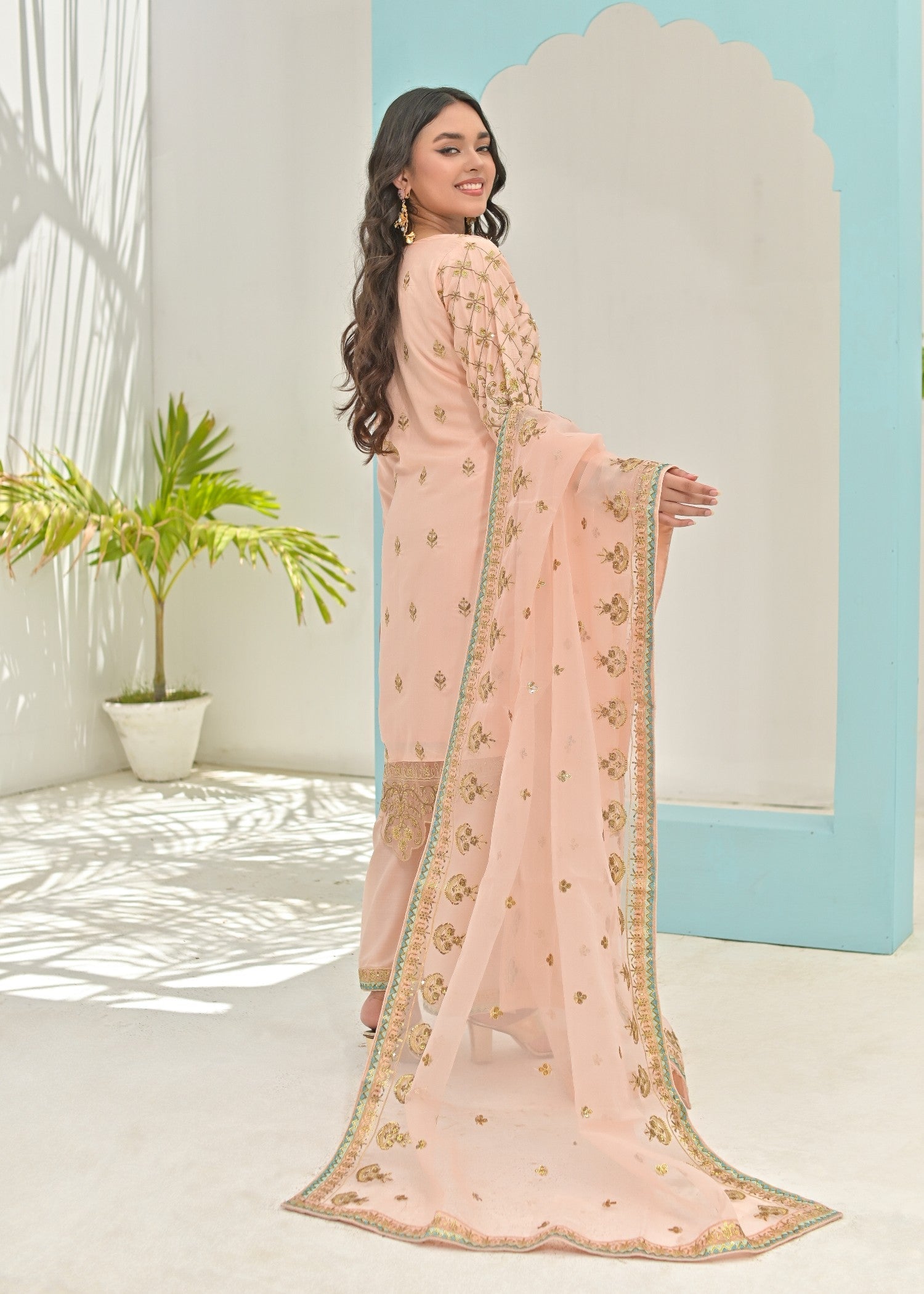 Qasim Anwer By Chandni Bridals BANOU (PEACH) Women 3pcs
