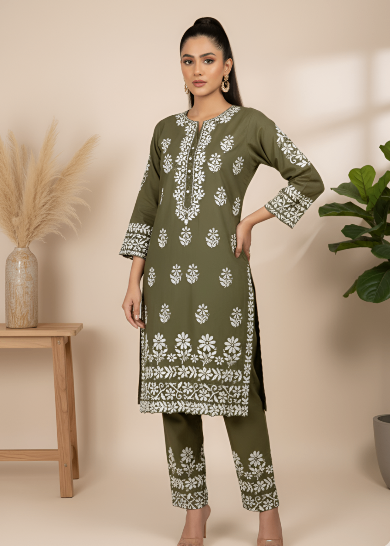 Anabya Garments Olive Emb Women 2pcs