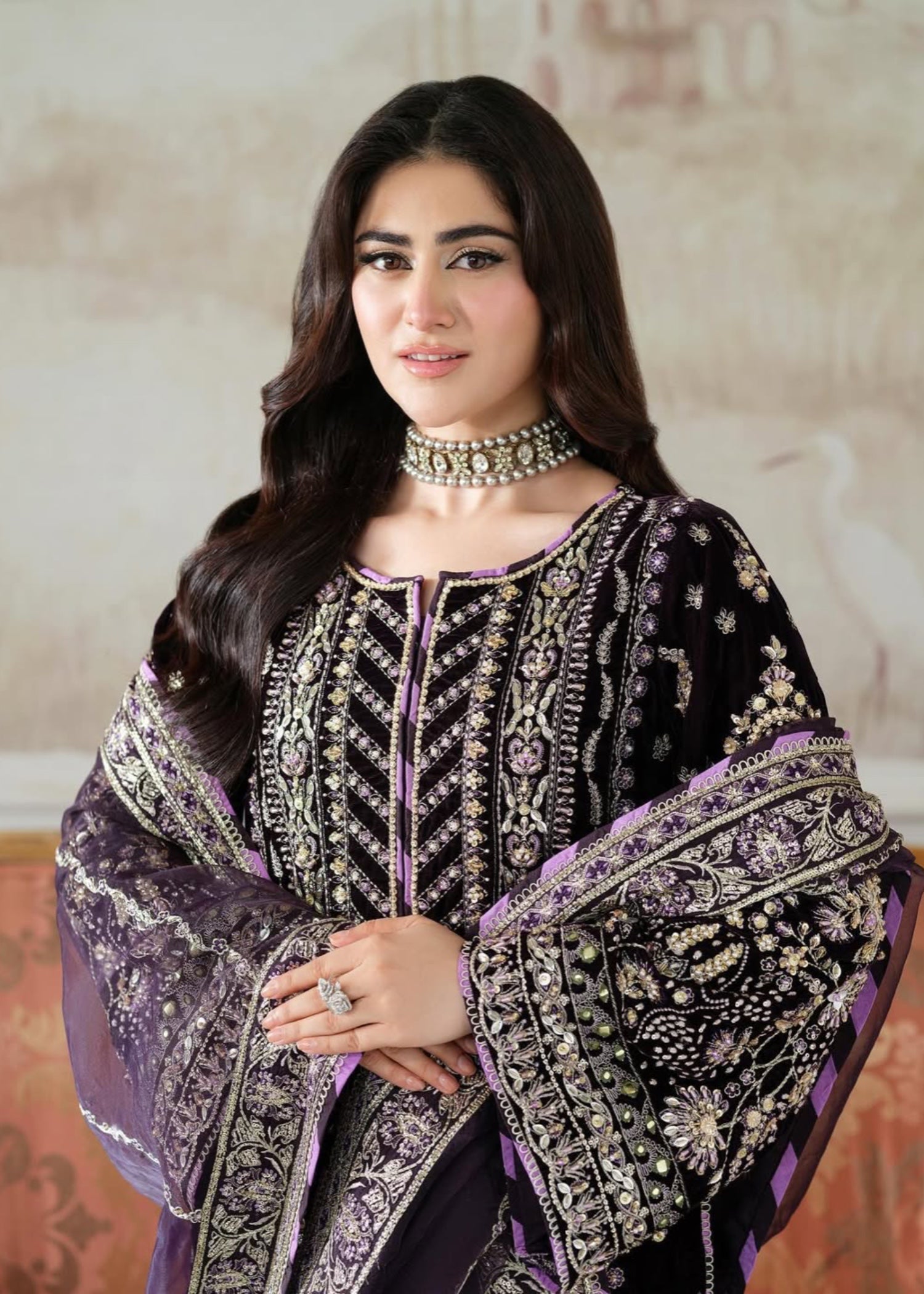 Suits By Sadia Plum velvet aneelas Women 4pcs