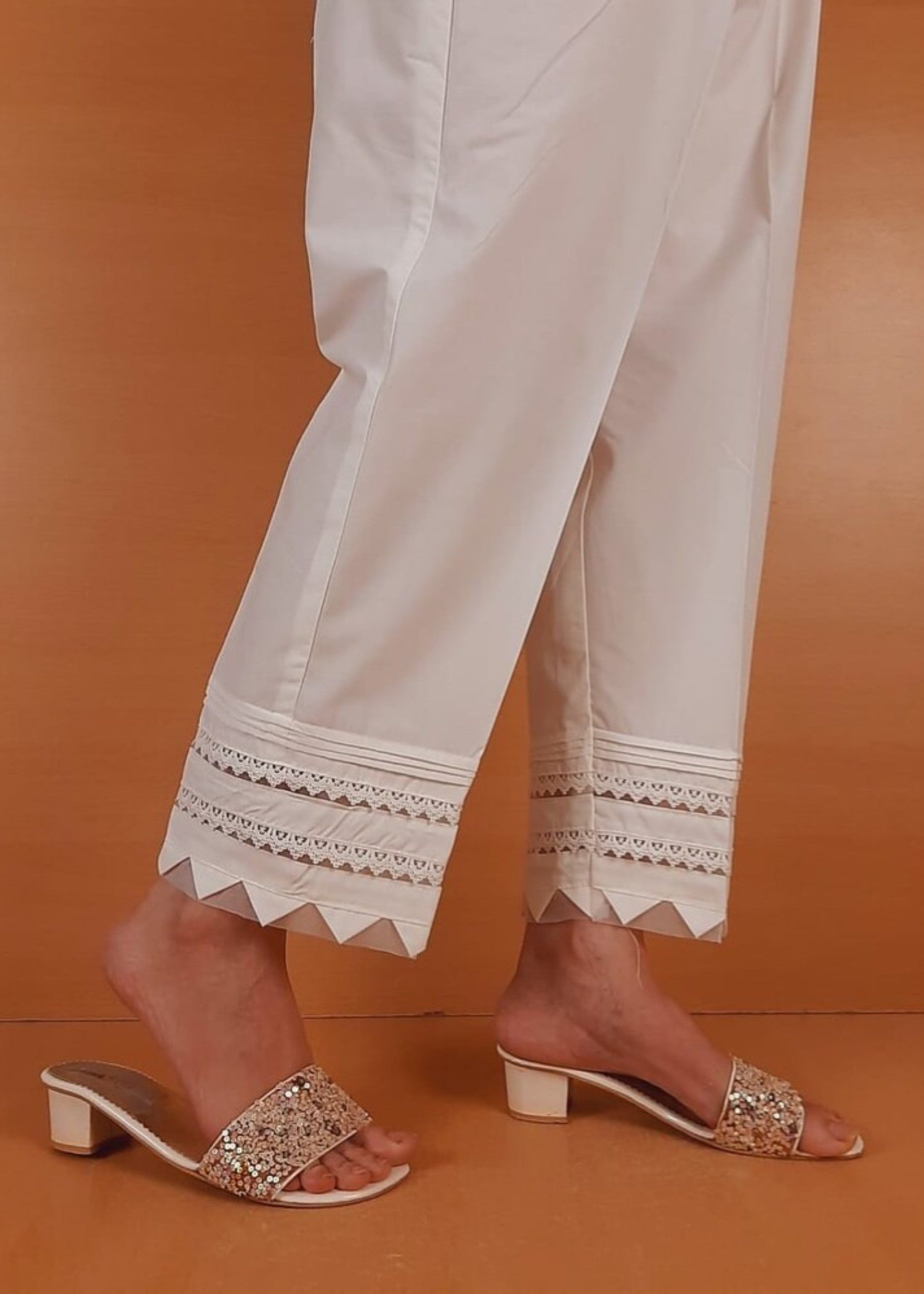 Zardi Laces embellished Soft Cotton Trouser White PT12 Women 1pcs