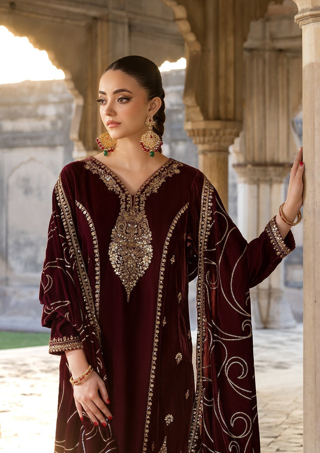 Bin Tayyab BT006529 RED MRN Women 3pcs