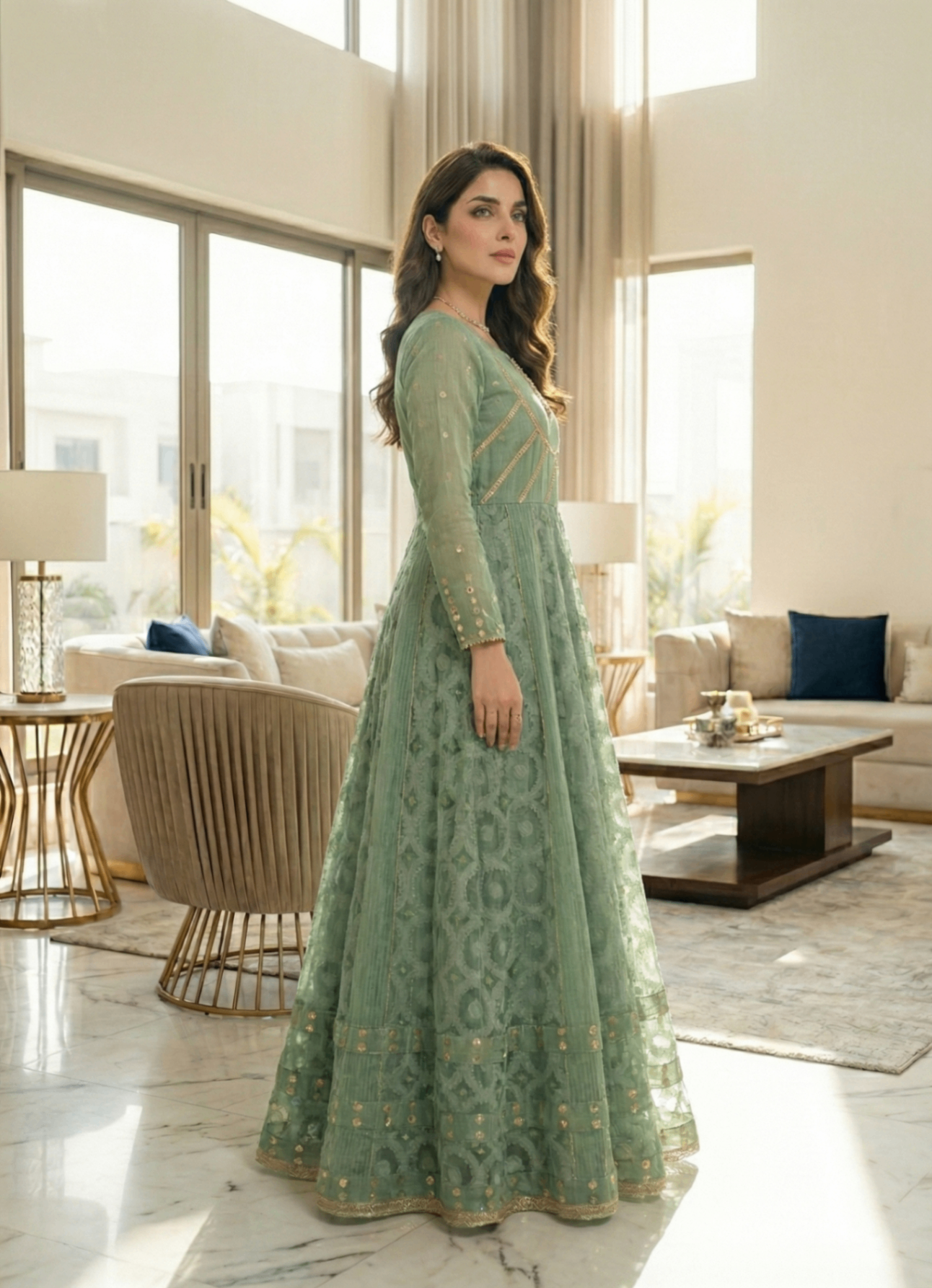 Diara Couture JHOOMAR US 479 GREEN Women 3pcs