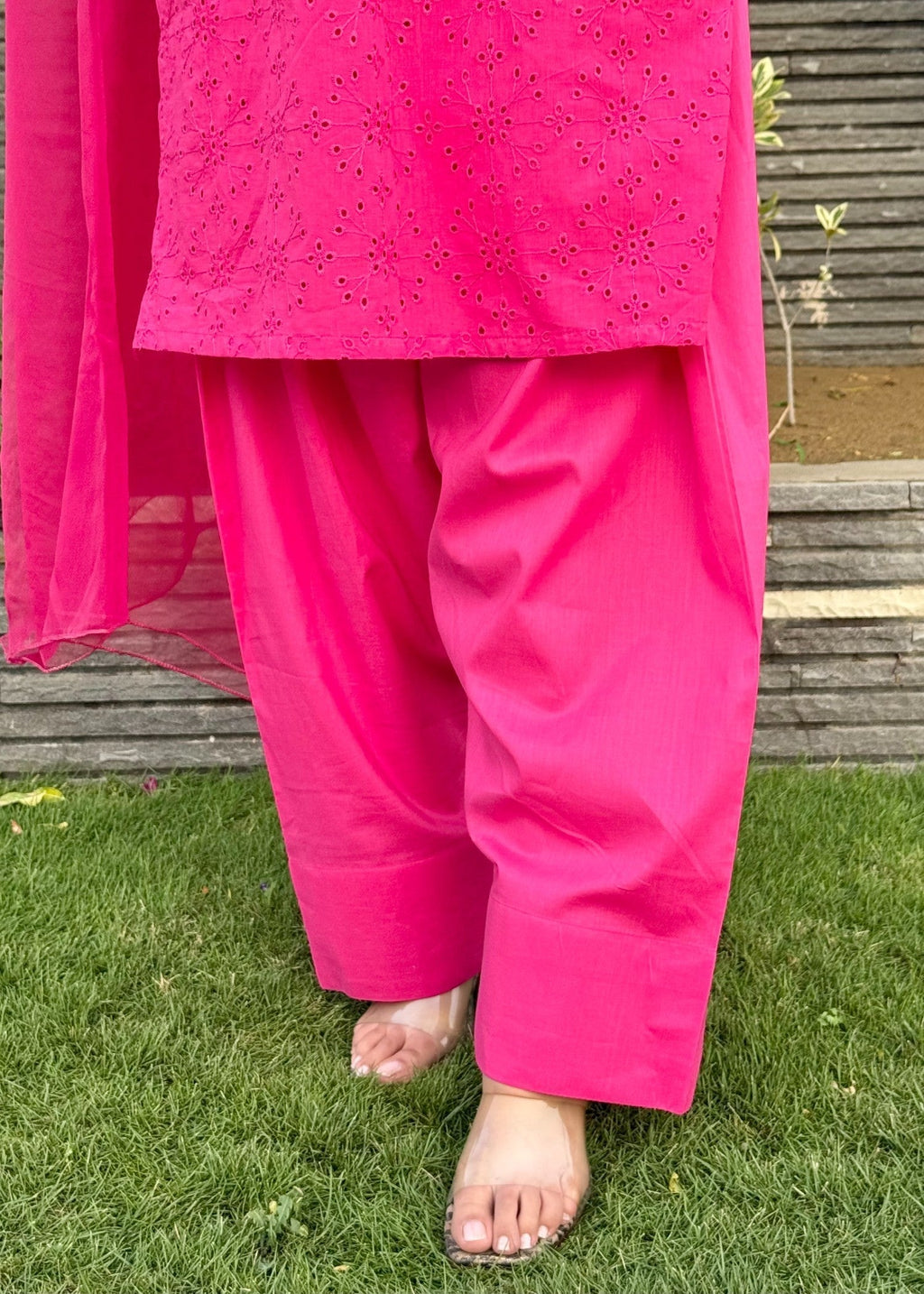 Naaz Couture Farshi Chikankari Shalwar Kameez Fuscia Pink Women 3pcs