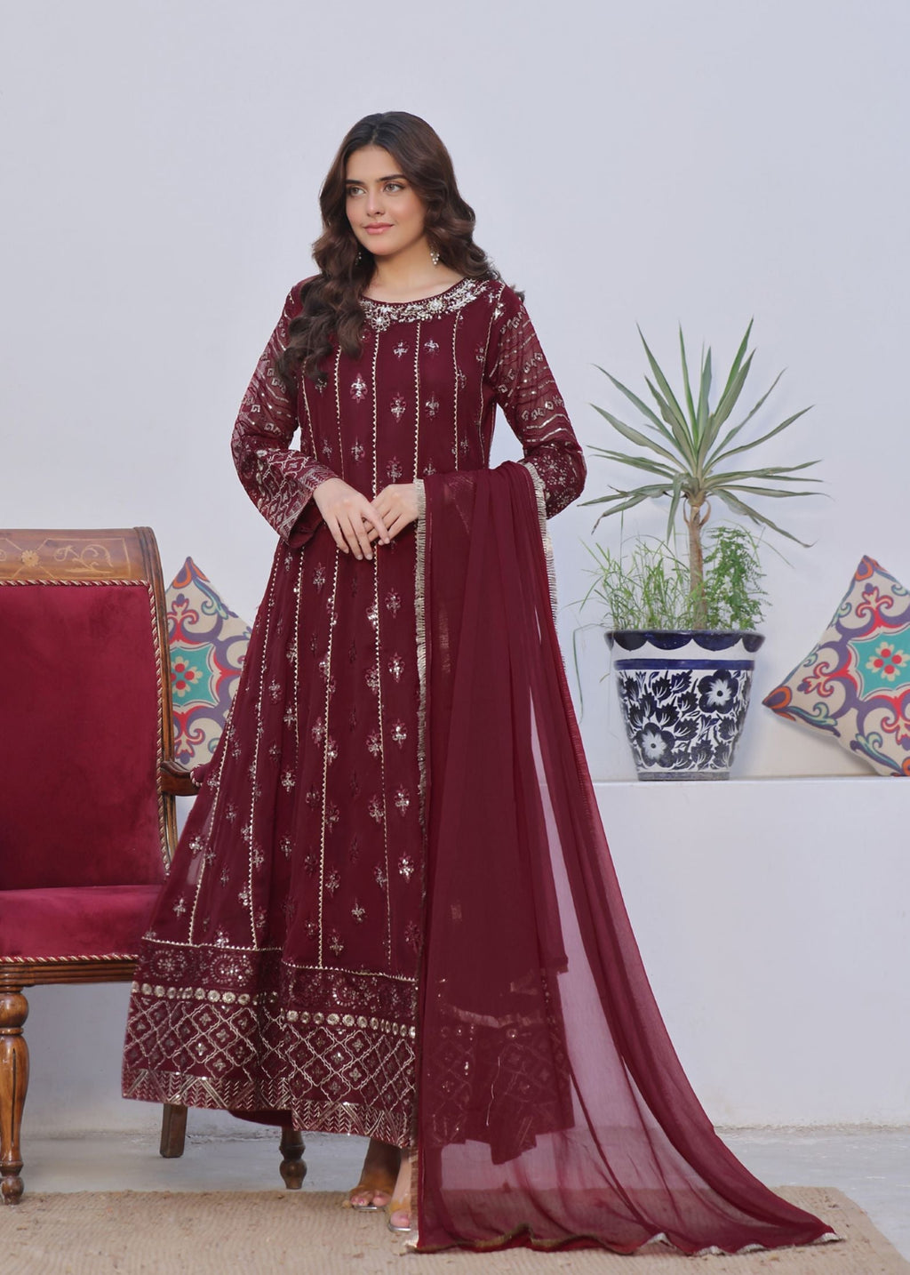 Alsiyab Chandni Maroon Women 3pcs