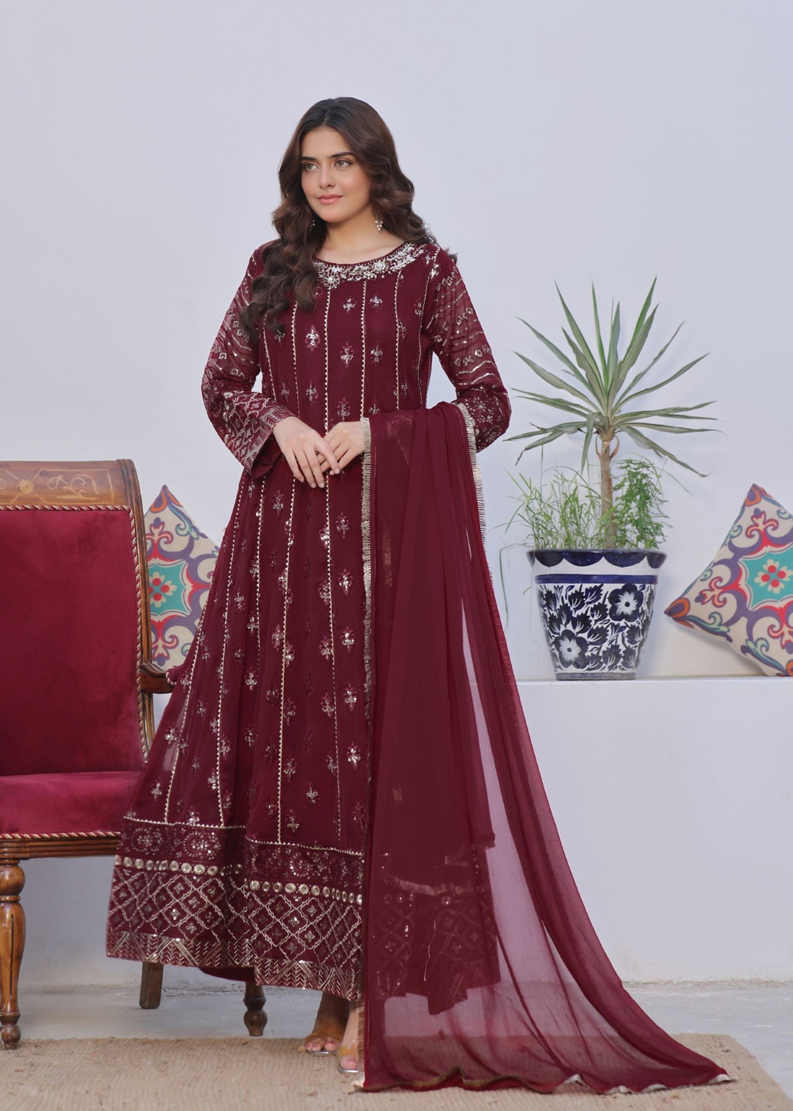 Alsiyab Chandni Maroon Women 3pcs