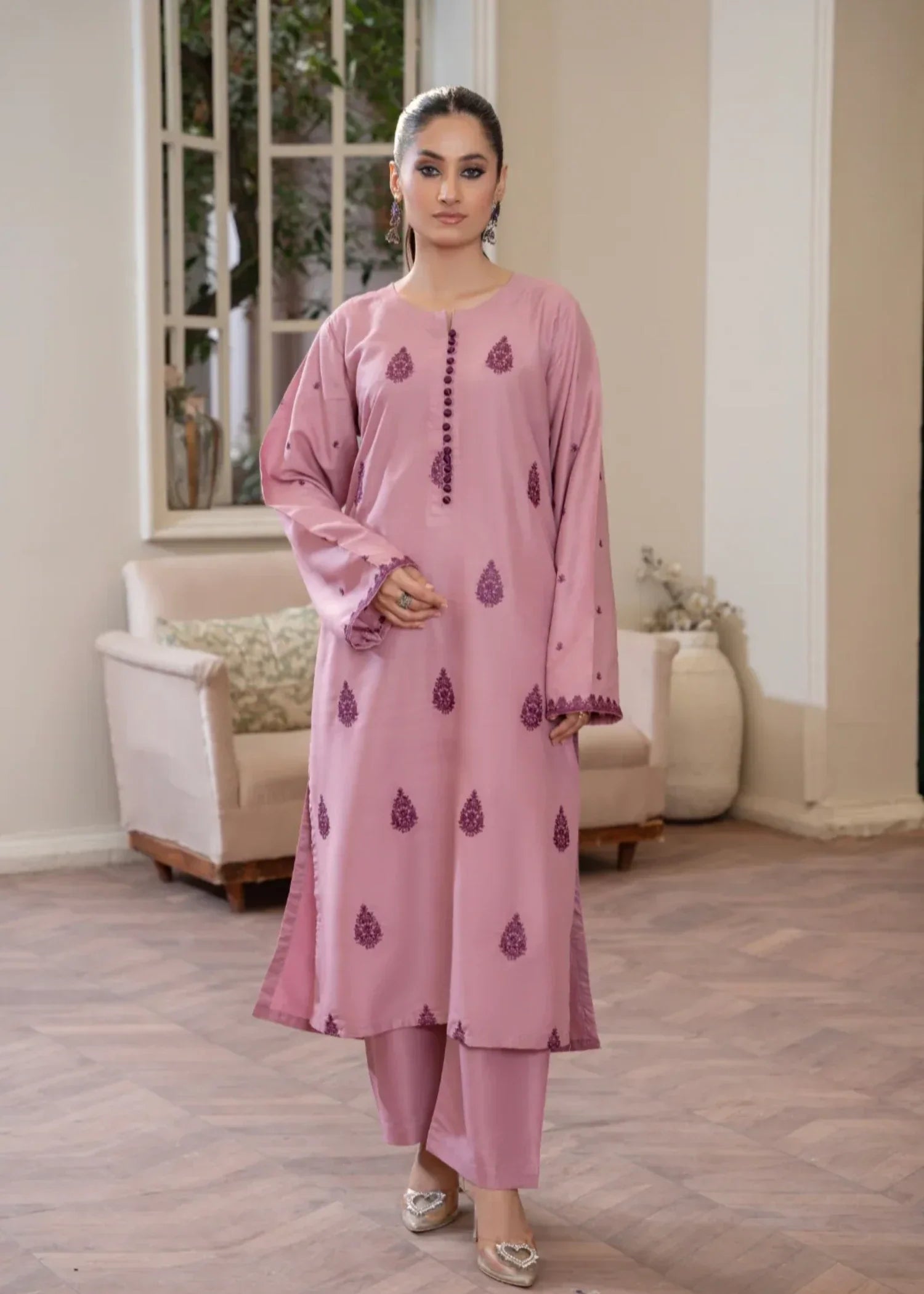 Sajfi Closet Flamingo Embroidered Stitched Suit for Women | Summer Collection Women 2pcs