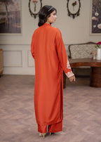 Sajfi Closet Rusty Orange Embroidered Stitched Suit for Women | Summer Collection Women 2pcs