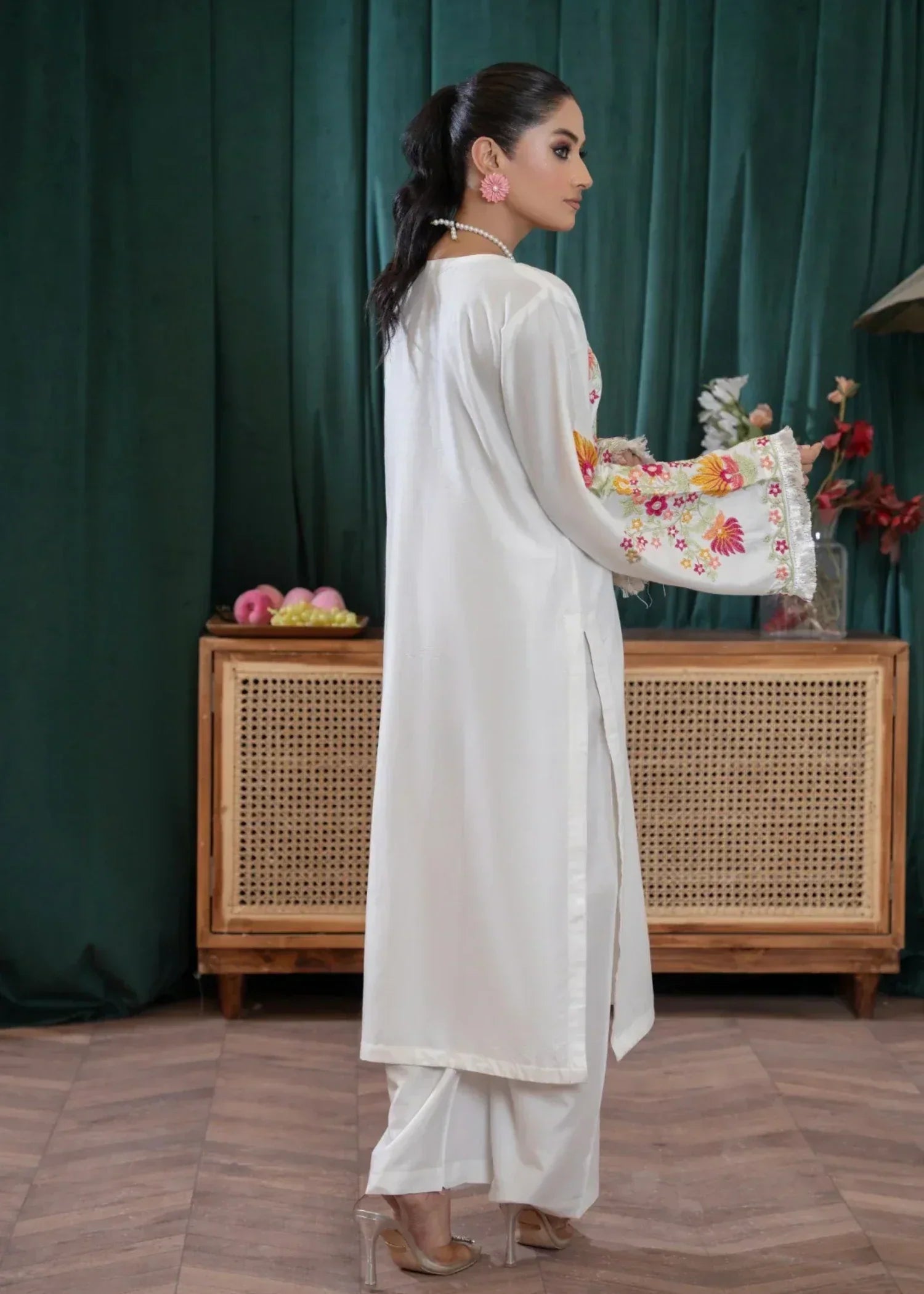 Sajfi Closet White Rose Embroidered Stitched Suit for Women | Summer Collection Women 2pcs