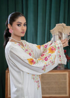 Sajfi Closet White Rose Embroidered Stitched Suit for Women | Summer Collection Women 2pcs