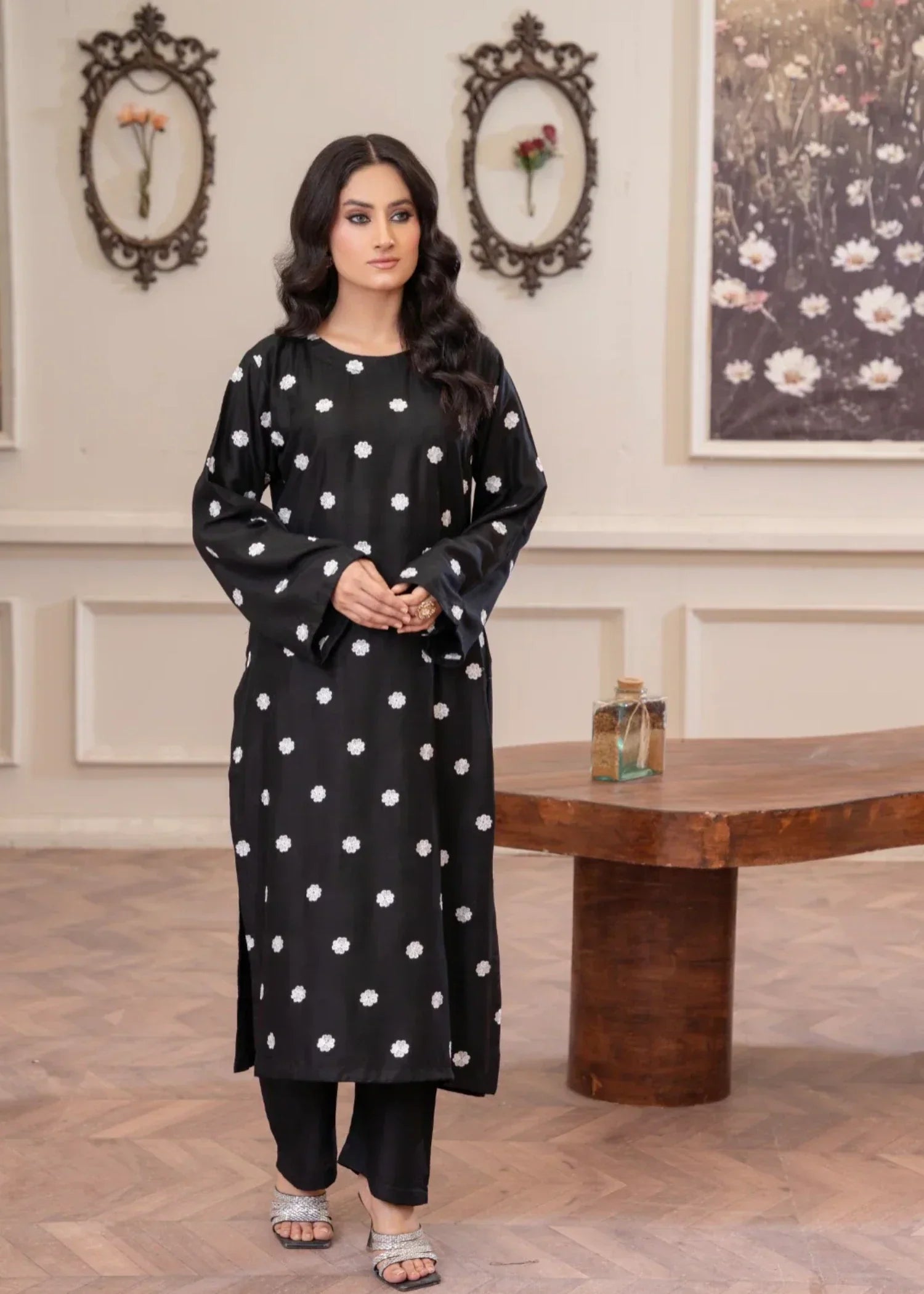 Sajfi Closet Daisy Black Embroidered Stitched Suit for Women | Summer Collection Women 2pcs