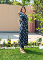 Sajfi Closet Blue Sapphire | Premium Screen Printed Set on Arabic Lawn Summer Collection Women 2pcs