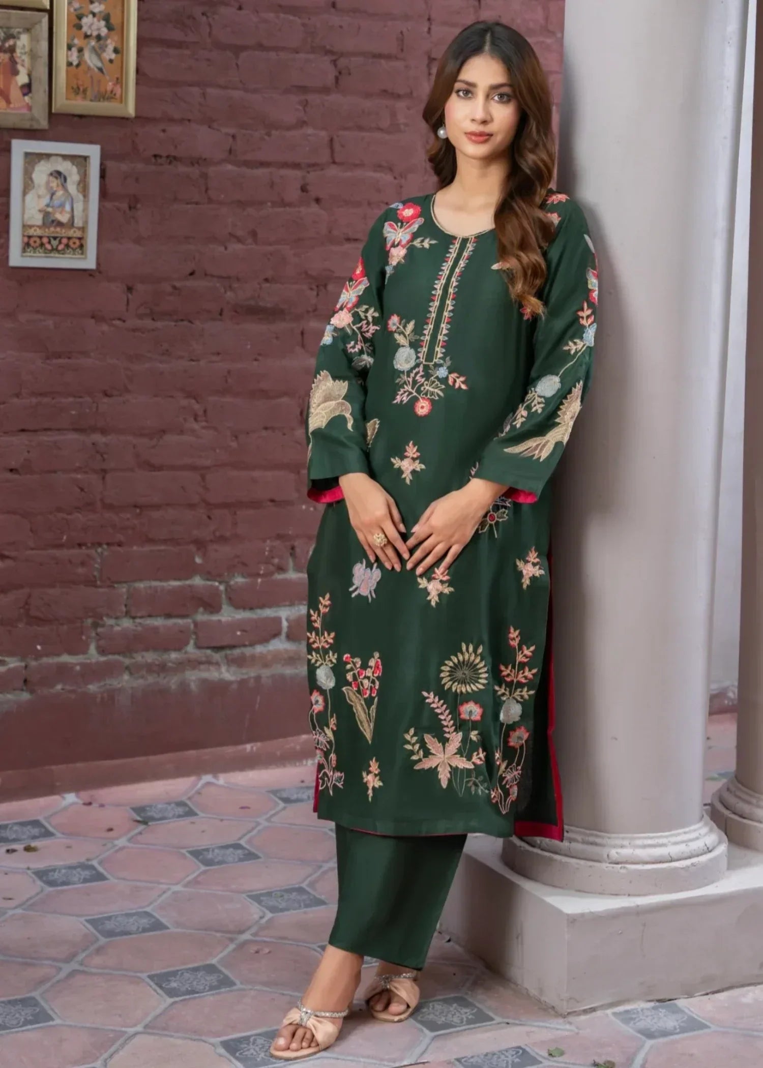 Sajfi Closet Vintage Green Embroidered | Summer Collection Women 2pcs