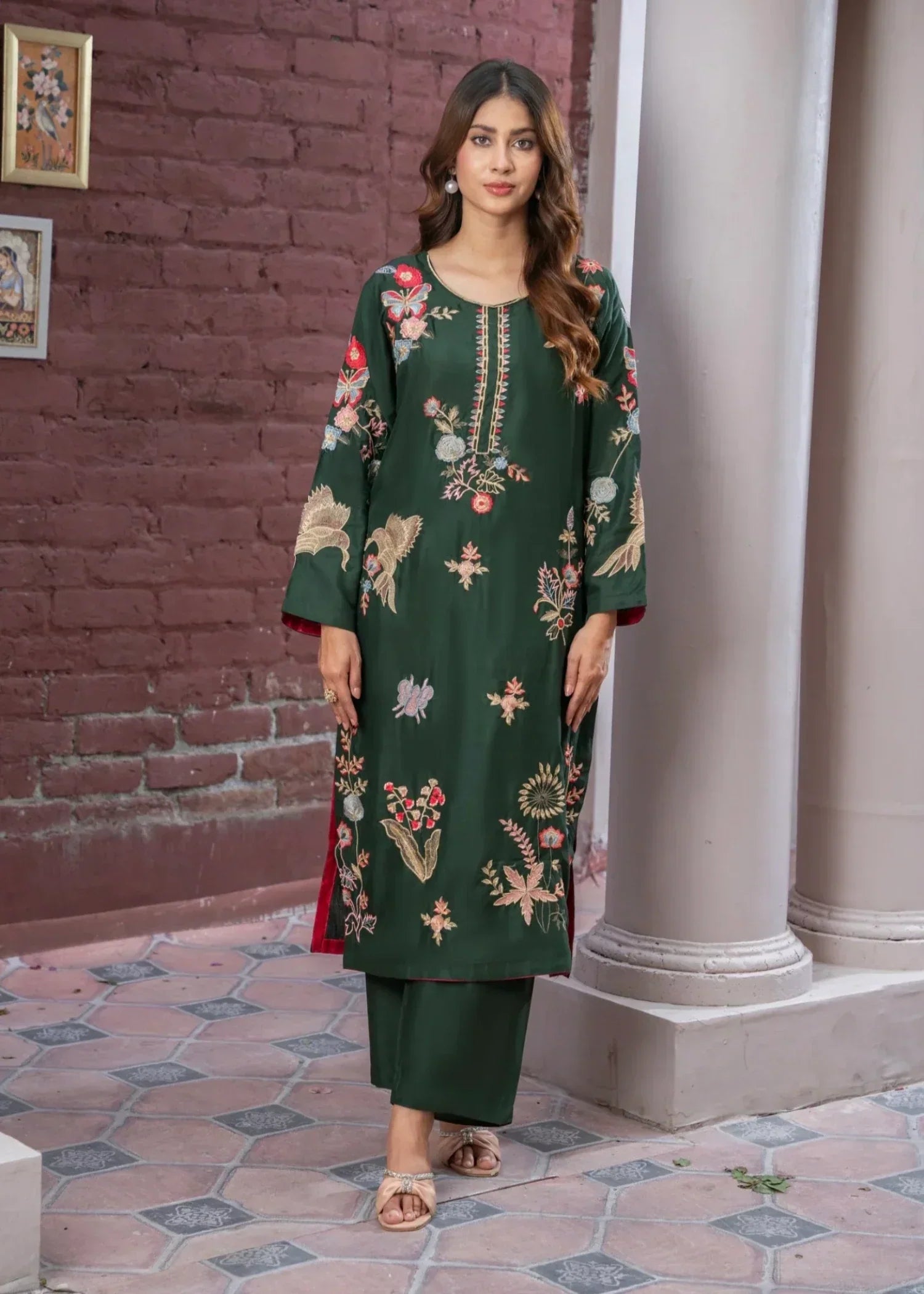 Sajfi Closet Vintage Green Embroidered | Summer Collection Women 2pcs