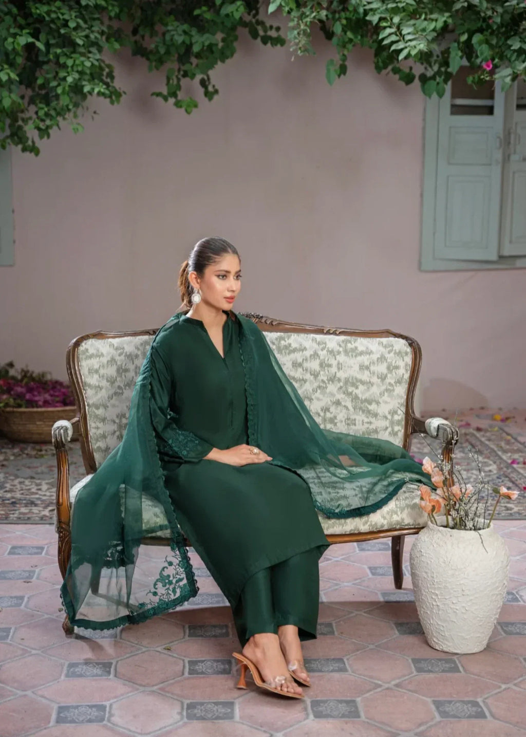 Sajfi Closet Tealine Stitched Suit with Embroidered Dupatta for Women Women 3pcs