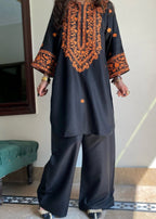 Sabahaats Vibrant Orange Embroidered Kurta with Stylish Plazo Bottoms Women 2pcs