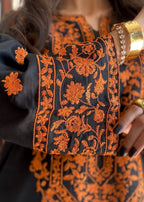 Sabahaats Vibrant Orange Embroidered Kurta with Stylish Plazo Bottoms Women 2pcs