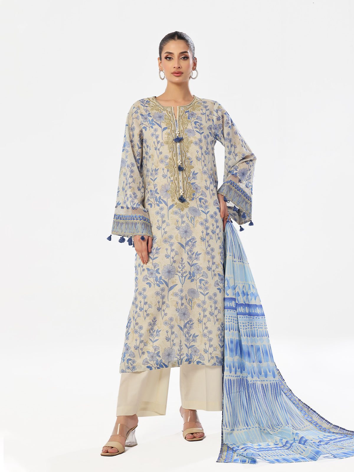 Oaks By Star Textile Mills Embroidered Pret & Unstitched Suit Masoori Lawn Blue Women 3pcs